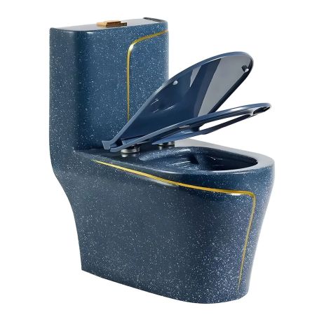 Duroplast-Deckel, Soft-Close-Funktion und Schnellverschlusssystem für die Toilettenschüssel Lazio in Blau-Terrazzo