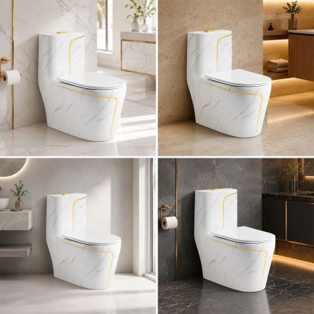 WC Lazio Marble, Rimless, 70x37 cm, integrierter Spülkasten, Weiß, Bodenmontage, Soft-Close Deckel, Royalty Line von Ego