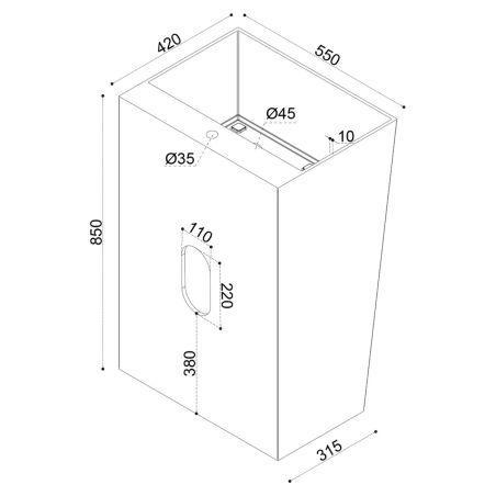 Waschtisch EGO 40, Weiß, glänzend, 55 x 42 x 85 cm, Standmodell, Marmor-Verbundwerkstoff, mit Armaturenloch