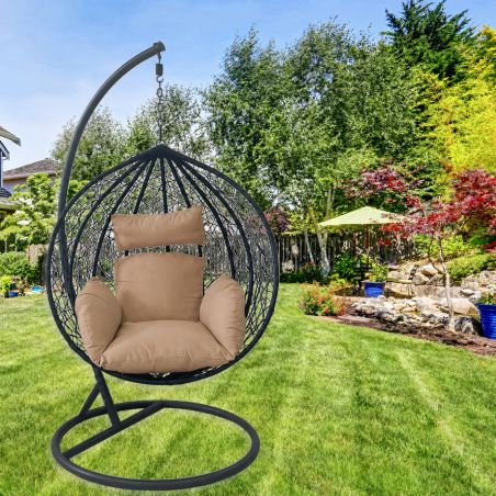 Hängesessel California Black, Entspannungssessel zum Aufhängen, für Garten oder Wohnzimmer, komfortabel und modern