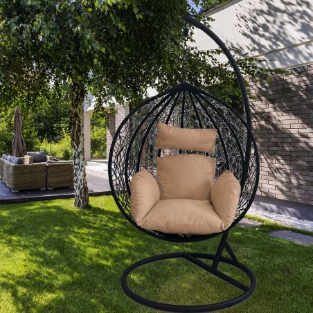 Hängesessel California Black, Entspannungssessel zum Aufhängen, für Garten oder Wohnzimmer, komfortabel und modern
