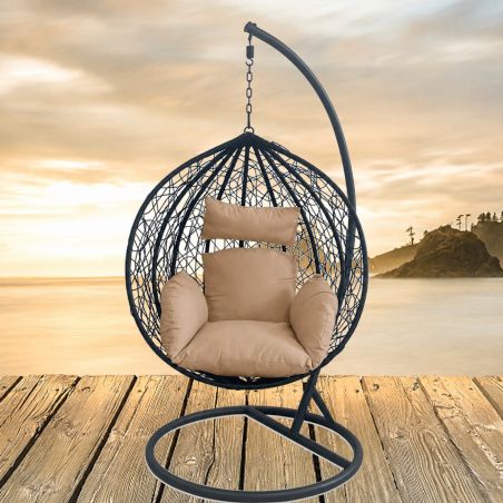 Hängesessel California Black, Entspannungssessel zum Aufhängen, für Garten oder Wohnzimmer, komfortabel und modern