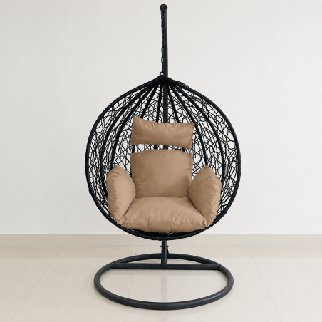 Hängesessel California Black, Entspannungssessel zum Aufhängen, für Garten oder Wohnzimmer, komfortabel und modern