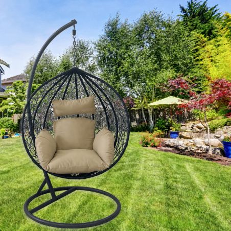 Hängesessel California Brown, Entspannungssessel zum Aufhängen, für Garten oder Wohnzimmer, komfortabel, 3D-Rattan