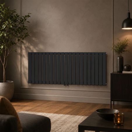 Heizkörper, doppelter Stahlradiator, 42 Elemente, 2017 W, Mattschwarz, 156 x 60 cm, Wohnzimmer oder Zimmer, Alesia