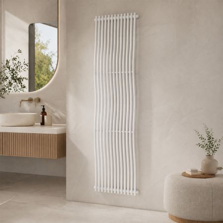 Dekorativer Heizkörper, gebogenes Design, 12 Elemente, Seitenanschluss, 180 x 50 cm, Weiß, Sora