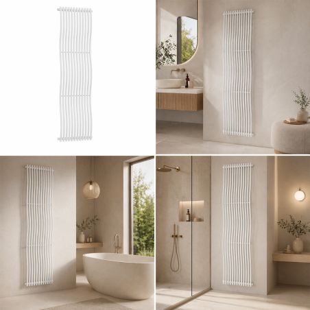 Dekorativer Heizkörper, gebogenes Design, 12 Elemente, Seitenanschluss, 180 x 50 cm, Weiß, Sora