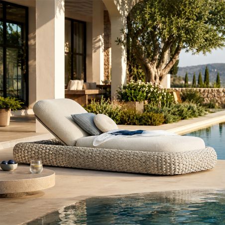 Verstellbare Strandliege mit Matratze, Aluminiumrahmen und Seilgeflecht, Altea, Luxury by EGO