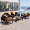 Möbelset für Garten oder Terrasse – Sofa, 2 Sessel, Couchtisch mit Ice Bucket, Aluminium und Holz, inklusive Kissen, Kia
