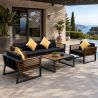 Möbelset für Garten oder Terrasse – Sofa, 2 Sessel, Couchtisch mit Ice Bucket, Aluminium und Holz, inklusive Kissen, Kia