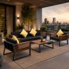 Möbelset für Garten oder Terrasse – Sofa, 2 Sessel, Couchtisch mit Ice Bucket, Aluminium und Holz, inklusive Kissen, Kia