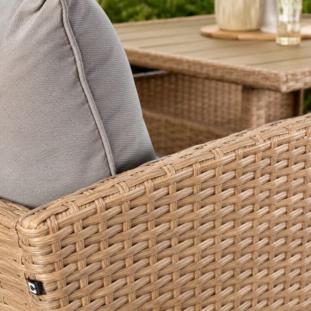Möbelset für Garten oder Terrasse – Sofa, 2 Bänke und quadratischer Tisch, Polyrattan, Santorini