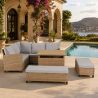 Möbelset für Garten oder Terrasse – Sofa, 2 Bänke und quadratischer Tisch, Polyrattan, Santorini