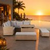 Möbelset für Garten oder Terrasse – Sofa, 2 Bänke und quadratischer Tisch, Polyrattan, Santorini