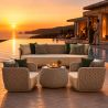 Möbelset, Garten oder Terrasse, Sessel, 3-Sitzer-Sofa, Tisch, Aluminium, Seilgeflecht, Creme-Sitzfläche, olivgrüne Kissen, NIKO