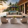 Möbelset, Garten oder Terrasse, Sessel, 3-Sitzer-Sofa, Tisch, Aluminium, Seilgeflecht, Creme-Sitzfläche, olivgrüne Kissen, NIKO