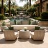 Möbelset, Garten oder Terrasse, Sessel, 3-Sitzer-Sofa, Tisch, Aluminium, Seilgeflecht, Creme-Sitzfläche, olivgrüne Kissen, NIKO