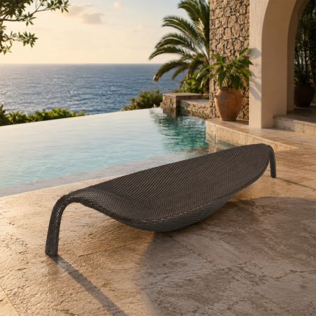 Strandliege, Aluminium, Polyrattan-Geflecht, Blattform, 195x80x45 cm, Braun, Verdi