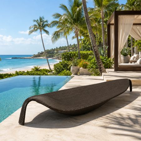 Strandliege, Aluminium, Polyrattan-Geflecht, Blattform, 195x80x45 cm, Braun, Verdi