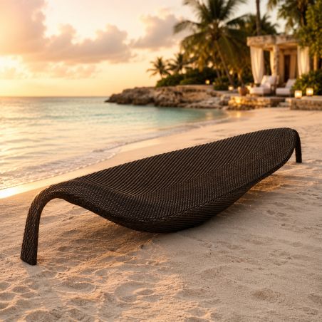 Strandliege, Aluminium, Polyrattan-Geflecht, Blattform, 195x80x45 cm, Braun, Verdi