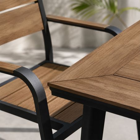 Möbelset für Garten oder Terrasse – Aluminiumgestell, Tisch mit WPC-Tischplatte, 4 Stühle, Eliza
