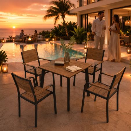 Möbelset für Garten oder Terrasse – Aluminiumgestell, Tisch mit WPC-Tischplatte, 4 Stühle, Eliza