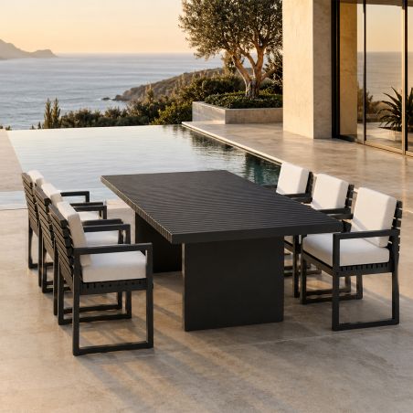 Möbelset für 6 Personen, Garten oder Terrasse, Aluminium, Tisch 213x100 cm + 6 Stühle, 100% Olefin-Gewebe, Mykonos