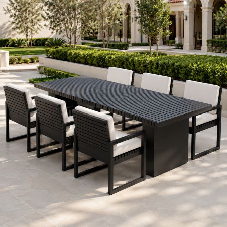 Möbelset für 6 Personen, Garten oder Terrasse, Aluminium, Tisch 213x100 cm + 6 Stühle, 100% Olefin-Gewebe, Mykonos