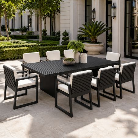Möbelset für 8 Personen, Garten oder Terrasse, Aluminium, Tisch 213x100 cm + 8 Stühle, 100% Olefin-Gewebe, Mykonos