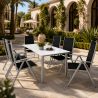 Gartenmöbel-Set für die Terrasse, großer Tisch mit matter Glasplatte, 6 klappbare Aluminiumstühle, 150 x90x75 cm, Clinton