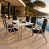 Gartenmöbel-Set für die Terrasse, großer Tisch mit matter Glasplatte, 6 klappbare Aluminiumstühle, 150 x90x75 cm, Clinton