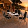 Gartenmöbel-Set für die Terrasse, großer Tisch mit matter Glasplatte, 6 klappbare Aluminiumstühle, 150 x90x75 cm, Clinton