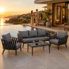 Möbelset für Garten oder Terrasse – Sofa, 2 Sessel, Couchtisch,  Aluminiumrahmen und Seilgeflecht, Ray