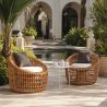 Möbelset für Garten oder Terrasse – 2 Sessel, Couchtisch, Aluminiumrahmen, Polyrattan, braune und weiße Kissen, Ema