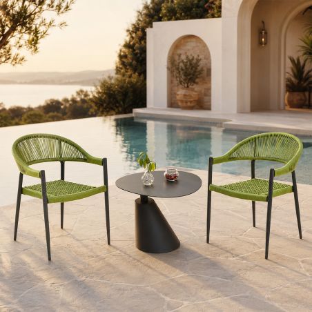 Set mit Tisch und 2 Stühlen, für Garten oder Terrasse, Aluminium in Dunkelgrau, grüne Seilflechtung, Oasis