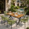 Möbelset für 6 Personen, Garten oder Terrasse, Aluminium in dunkelgrau, Tisch 200 cm + 6 Stühle mit grüner Seilflechtung, Zen