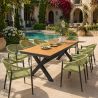 Möbelset für 8 Personen, Garten oder Terrasse, Aluminium in dunkelgrau, Tisch 200 cm + 8 Stühle mit grüner Seilflechtung, Zen