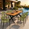 Möbelset für 8 Personen, Garten oder Terrasse, Aluminium in dunkelgrau, Tisch 200 cm + 8 Stühle mit grüner Seilflechtung, Zen