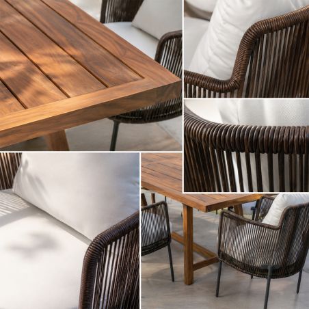 Möbelset für Garten oder Terrasse – Tisch und 8 Stühle, Aluminiumrahmen mit Polyrattan und massivem Teakholz, Tess