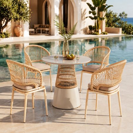 Möbelset für Garten oder Terrasse – Tisch und 4 Stühle, Aluminiumrahmen und Polyrattan-Geflecht, June
