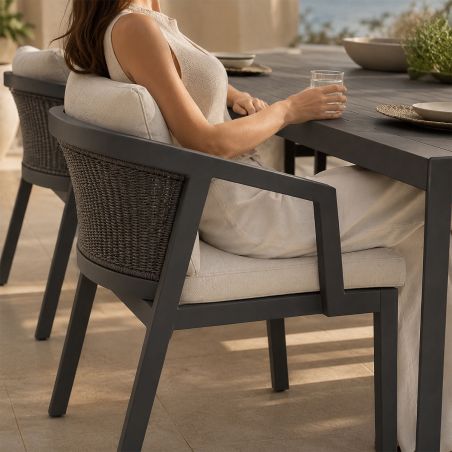 Möbelset für Garten oder Terrasse – Tisch aus Aluminium und 8 Stühle, Aluminiumrahmen und Polyrattan, Dunkelgrau, Dalia