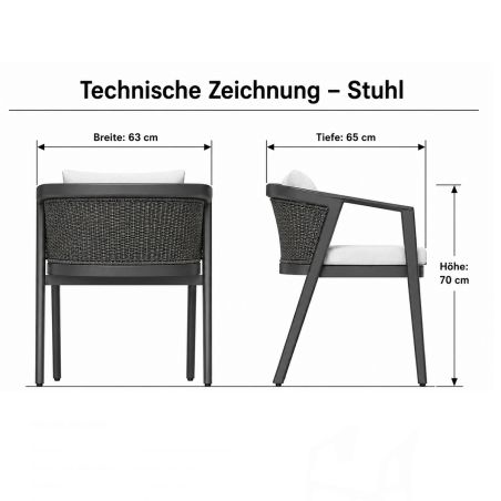 Möbelset für Garten oder Terrasse – Tisch aus Aluminium und 8 Stühle, Aluminiumrahmen und Polyrattan, Dunkelgrau, Dalia