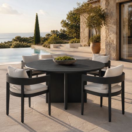 Möbelset für 4 Personen, Garten oder Terrasse, Aluminium, runder Tisch und 4 Stühle, 100% Olefin-Gewebe, Costa Rica