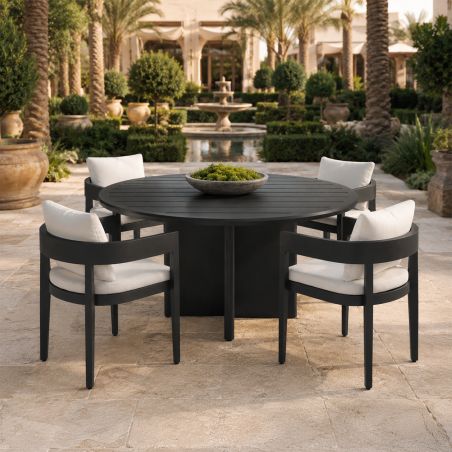 Möbelset für 4 Personen, Garten oder Terrasse, Aluminium, runder Tisch und 4 Stühle, 100% Olefin-Gewebe, Costa Rica