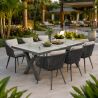 Möbelset für 6 Personen, Garten oder Terrasse, Aluminium, ausziehbarer Tisch mit Steinplatte, Seilgeflecht, Maldives