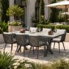 Möbelset für 6 Personen, Garten oder Terrasse, Aluminium, ausziehbarer Tisch mit Steinplatte, Seilgeflecht, Maldives