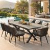 Möbelset für 8 Personen, Garten oder Terrasse, Aluminium, ausziehbarer Tisch mit Steinplatte, Seilgeflecht, Maldives