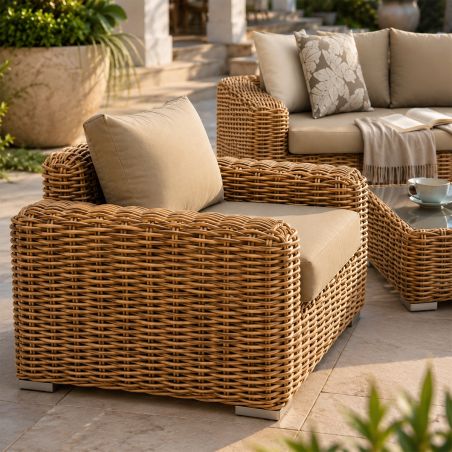 Möbelset, Garten oder Terrasse, Sofa, 2 Sessel, Kaffeetisch, Aluminiumgestell, Polyrattan, Augusta