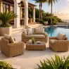 Möbelset, Garten oder Terrasse, Sofa, 2 Sessel, Kaffeetisch, Aluminiumgestell, Polyrattan, Augusta
