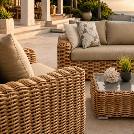 Möbelset, Garten oder Terrasse, Sofa, 2 Sessel, Kaffeetisch, Aluminiumgestell, Polyrattan, Augusta